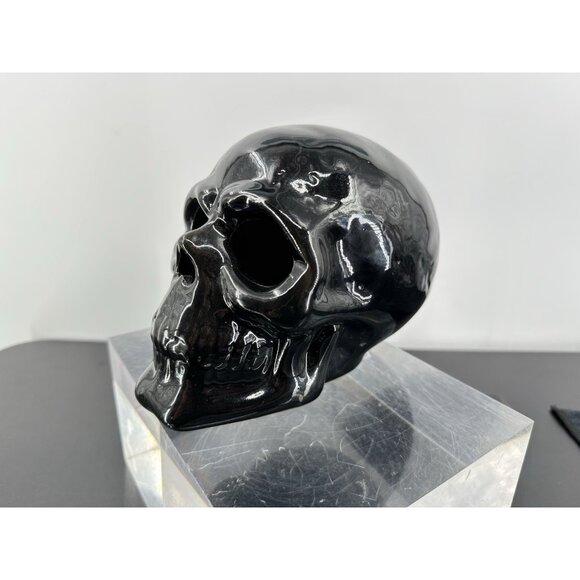 Black Ceramic Skull Shape Led Light Table Top Accent Lamp - Picture 3 of 9